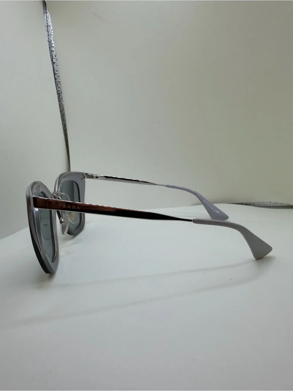 Prada Silver and Light Gray Square Sunglasses